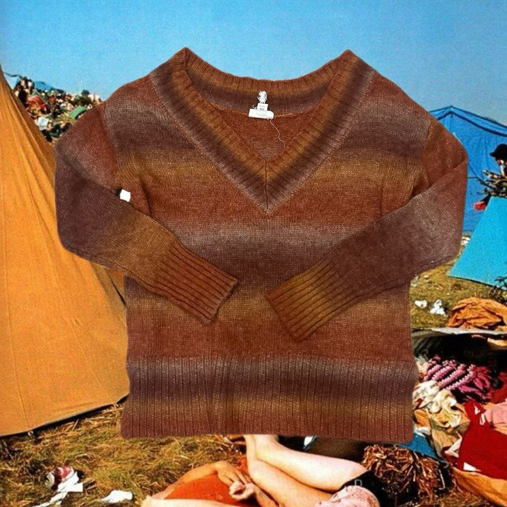 Fairy vibes orange and brown ombré v-neck sweater